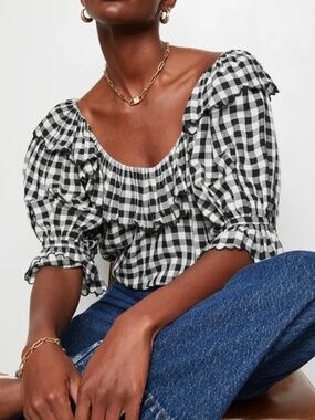 NWT Doen Samara Top in Marilyn Gingham Black and White